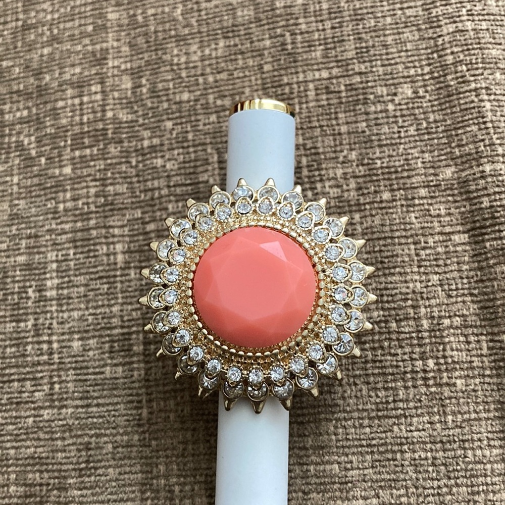 Gold and Peach Rhinestone Statement Ring OS